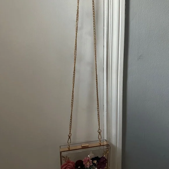 Floral & acrylic evening shoulder bag/clutch - Picture 4 of 10